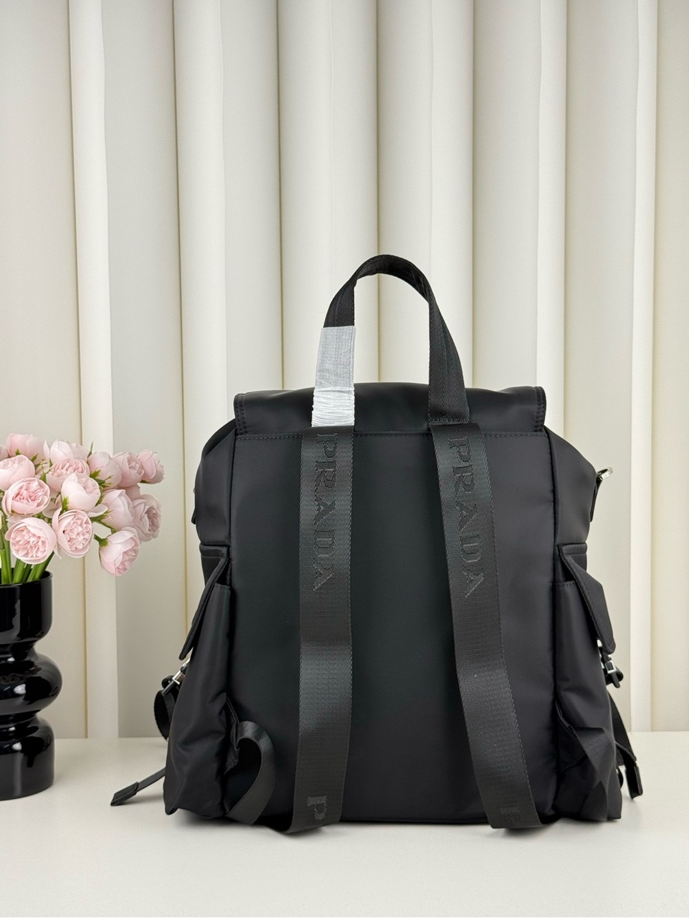 🖤Prada Black Nylon Backpack Triangle Logo Flap Drawstring Rucksack - Picture 3 of 13